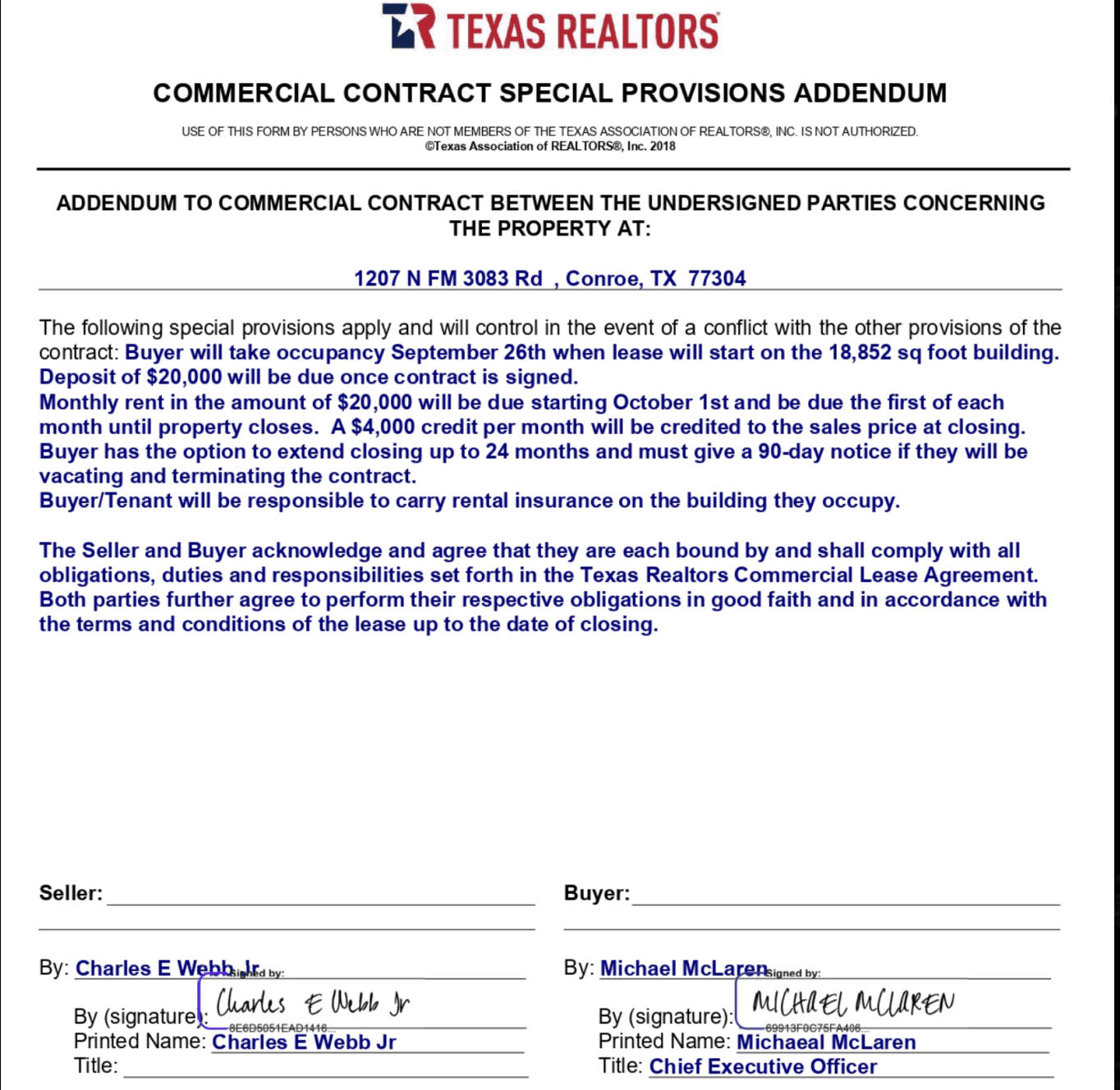 SGBX Lease Agreement - Conroe, TX